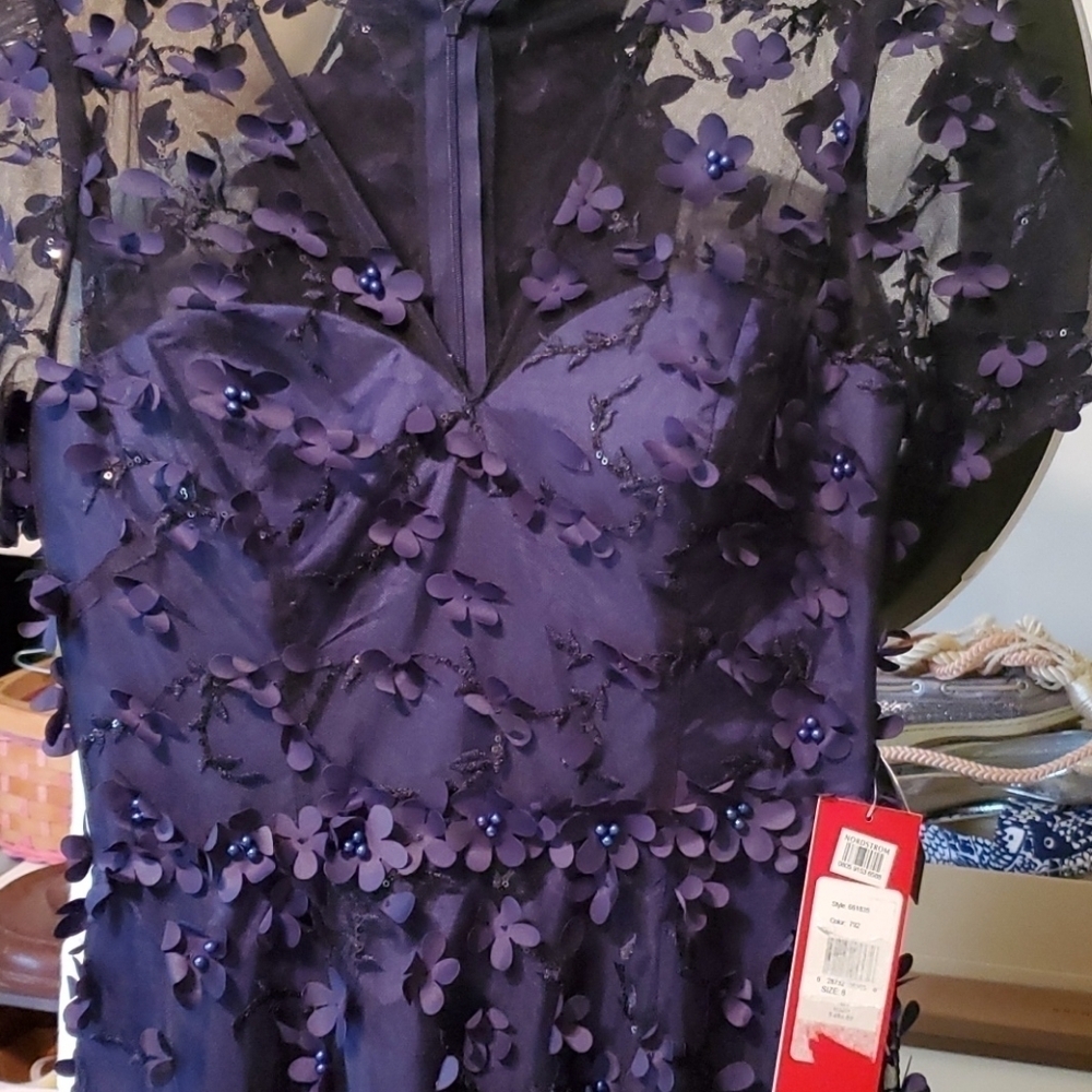 "Carmen Marc Valvo sheer with daisy Formal Navy 8 - Picture 2 of 6